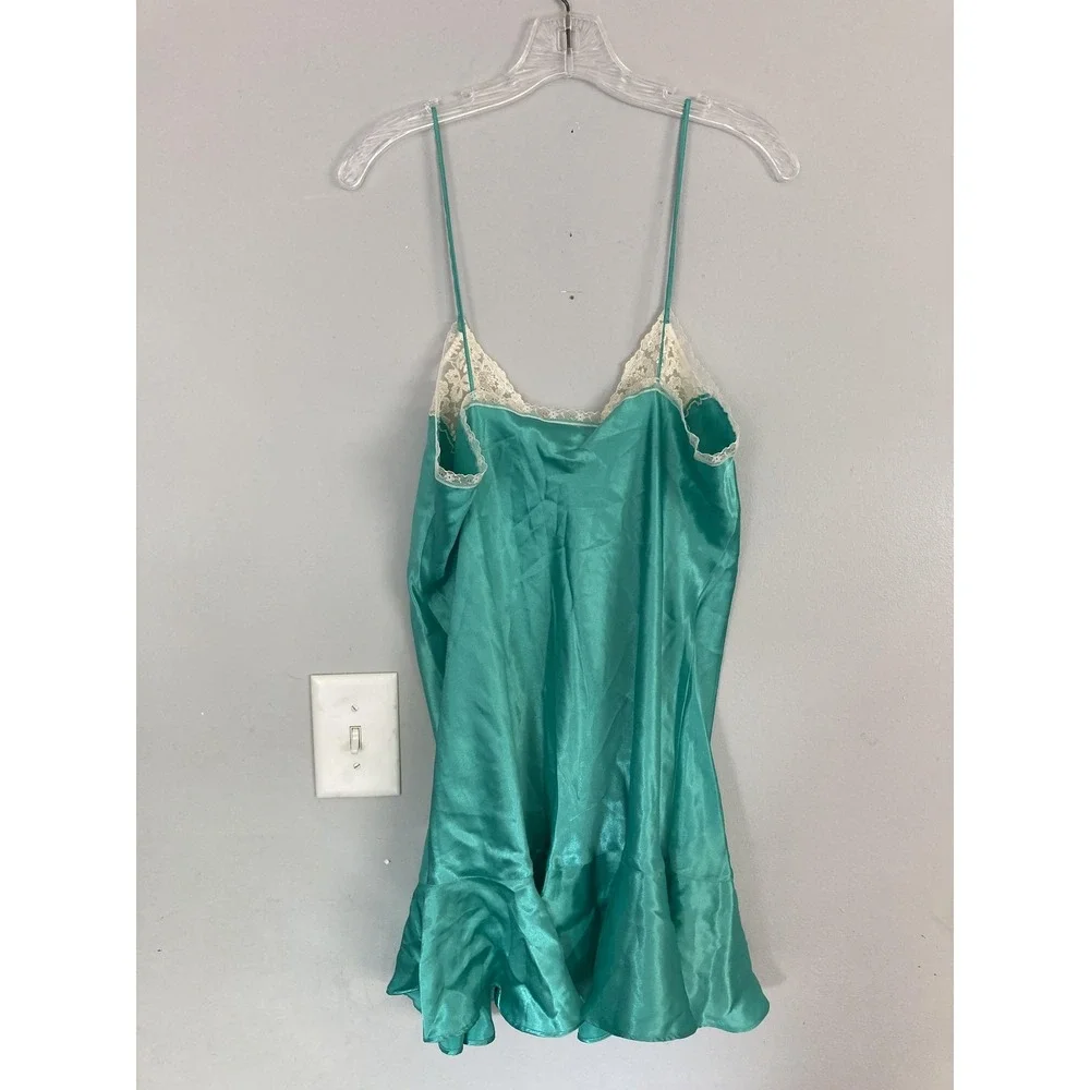 Vtg Victorias Secret Nightie Women L Satin Lace Gold Label Ruffle Hem Babydoll